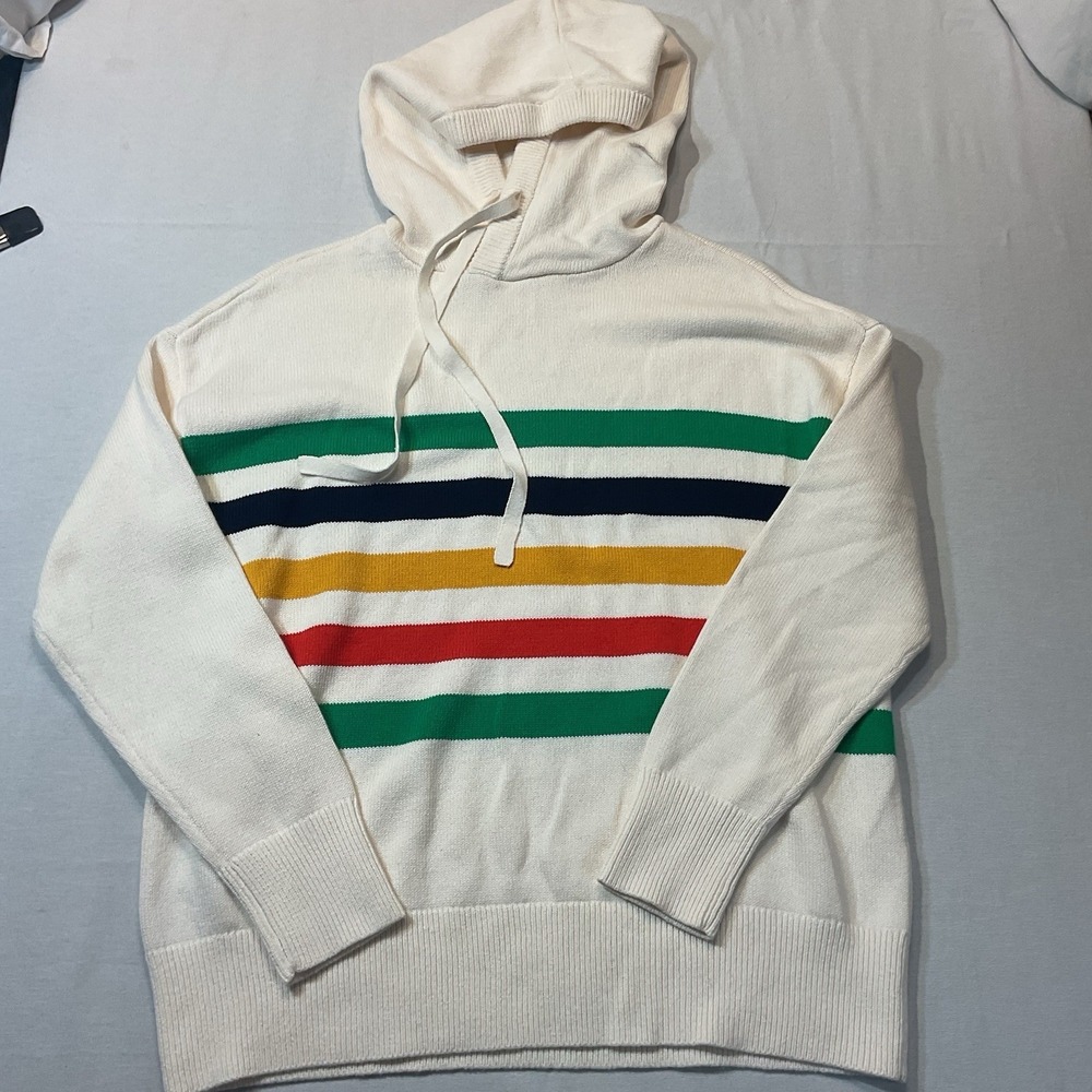Lou & Grey Hooded Striped Crossover Hoodie Sweater Size M Everyday Casual